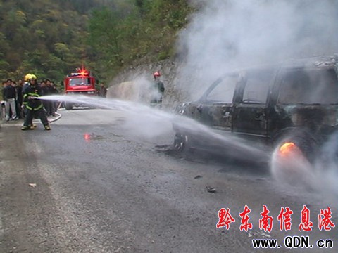 皮卡車行駛途中突發大火(圖)