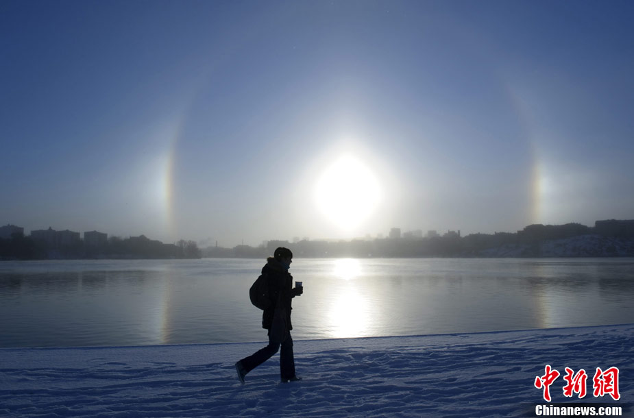 瑞典出現(xiàn)罕見的幻日景觀