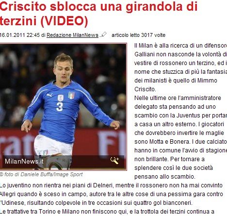 米蘭1000萬購意國腳左閘 馬隊欽點其為接班人