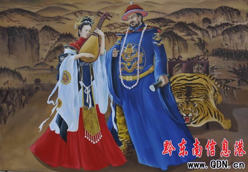 《吳三桂與陳圓圓》巨幅畫像亮相馬家寨(圖)