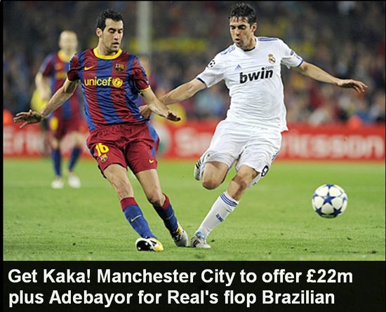 曼城為卡卡出價! 2250萬+小魔獸購巴西天王