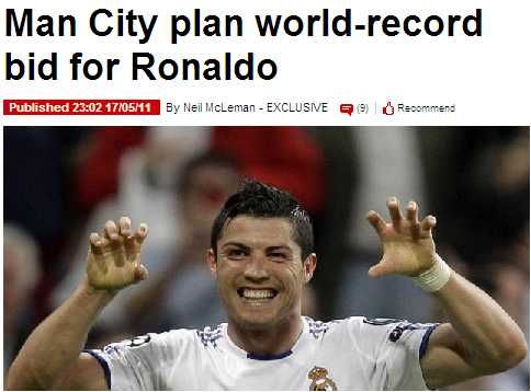 《鏡報》:曼城欲破轉(zhuǎn)會記錄求購C羅