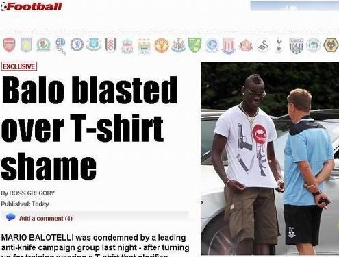 曼城問題少年穿衣惹禍 被批暴力血腥色情(圖)