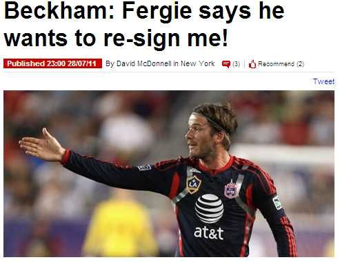 小貝稱弗爵愿再召回自己 贊曼聯永不言敗精神