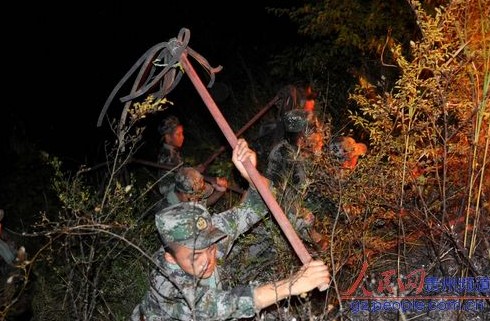 官兵用拖把撲滅小平茶村望城坡山林大火(圖)