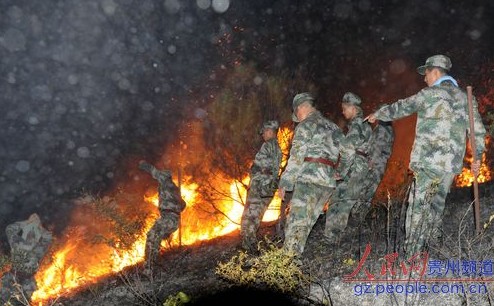 官兵用拖把撲滅小平茶村望城坡山林大火(圖)