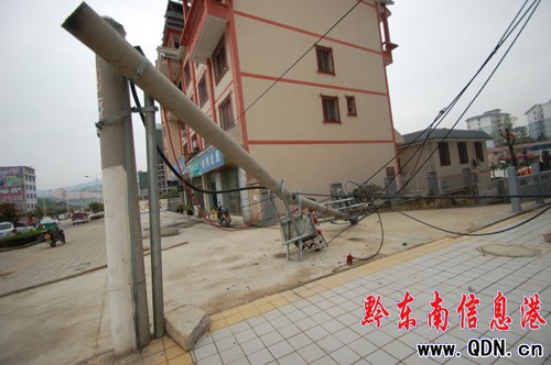 電桿拉線被絆斷 10根電桿齊刷刷倒下(圖)