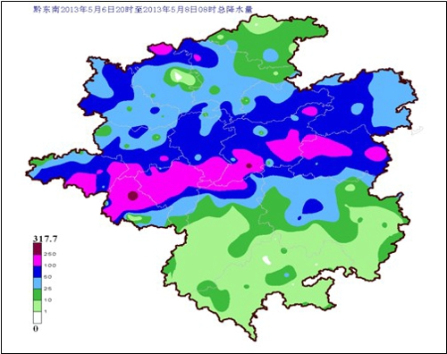 5月6日20時(shí)~8日8時(shí)總降雨落區(qū)圖