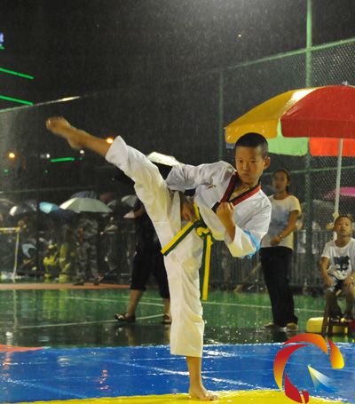 在賽場上表演太極六章的小將田錦程