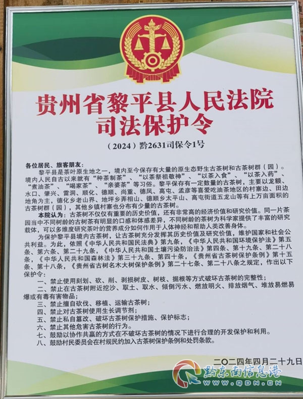 黎平法院:發布“古茶樹司法保護令”